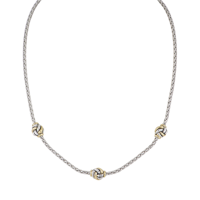 Infinity Knot 3 Station Two Tone Necklace