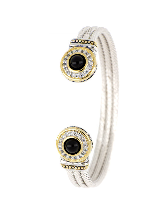 Genuine Black Onyx & Pavé Cuff Bracelet