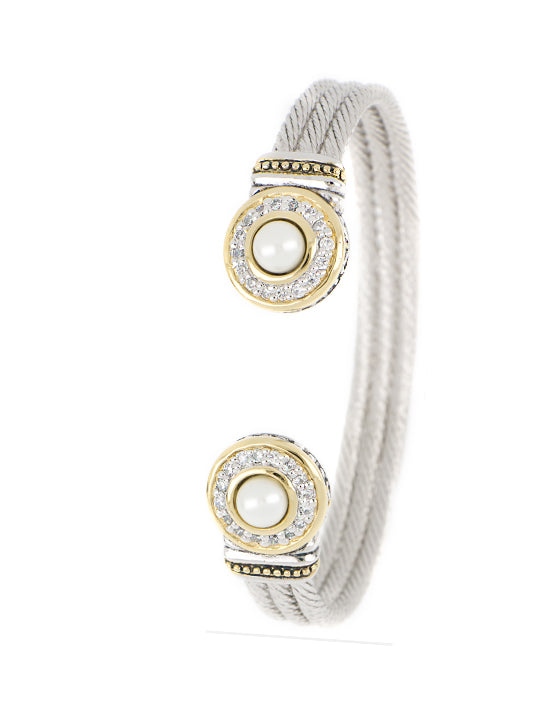 Pérola Pavé & White Seashell Pearl Cuff Bracelet