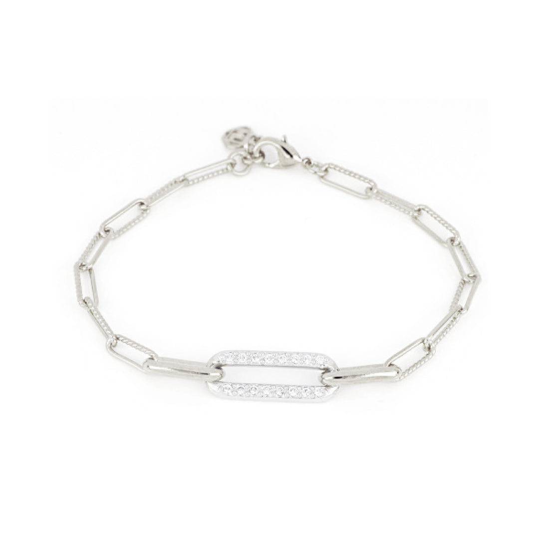 Diamante - Large Pavé Link Bracelet Rhodium