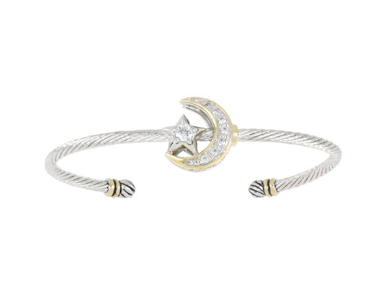 Celebration Petite Pavé - Half Moon and Star Wire Cuff Bracelet
