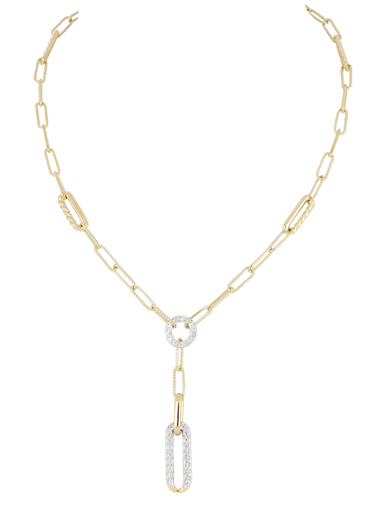 Diamante - Circle with Pavé Link Y Gold Necklace