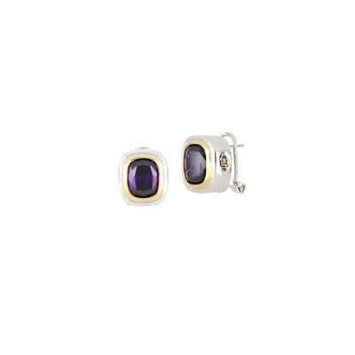 Nouveau Amethyst CZ Small Post with Clip Earrings