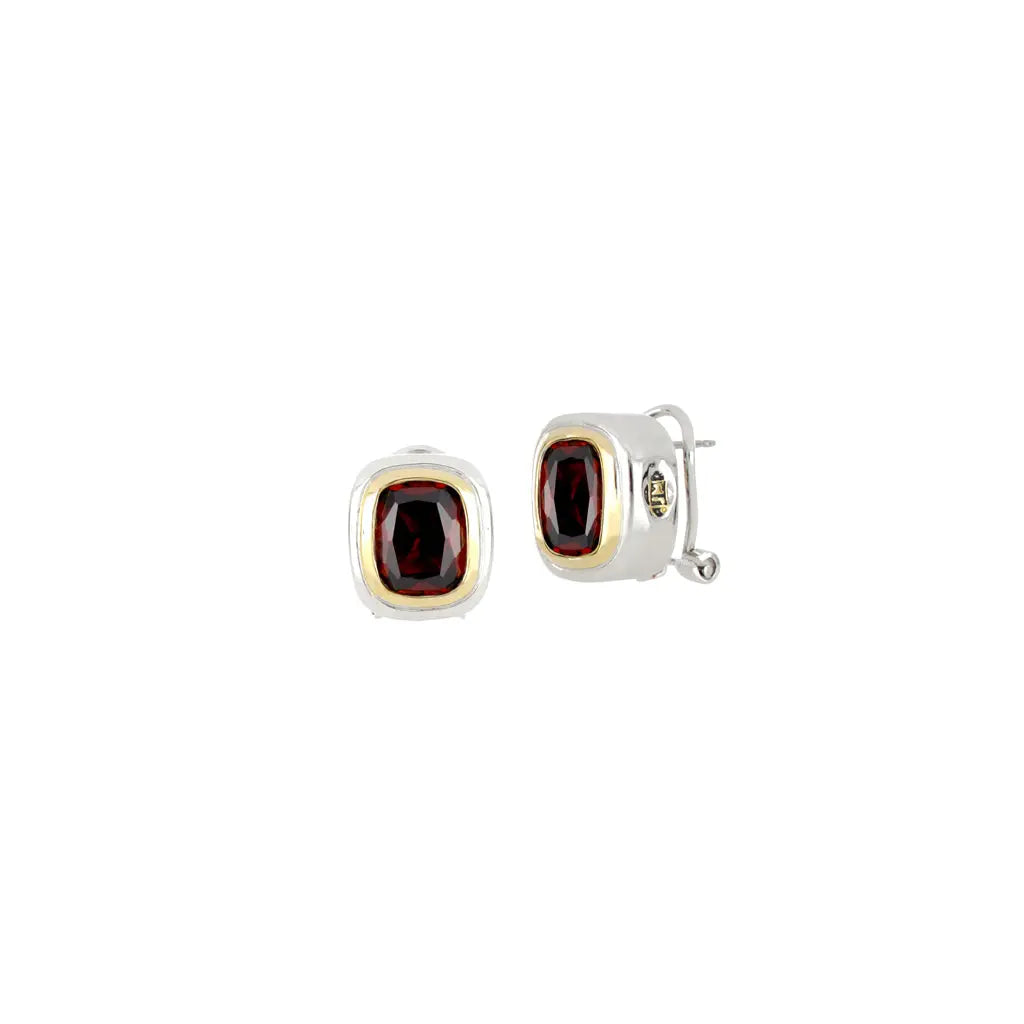 Nouveau Garnet CZ Small Post with Clip Earrings