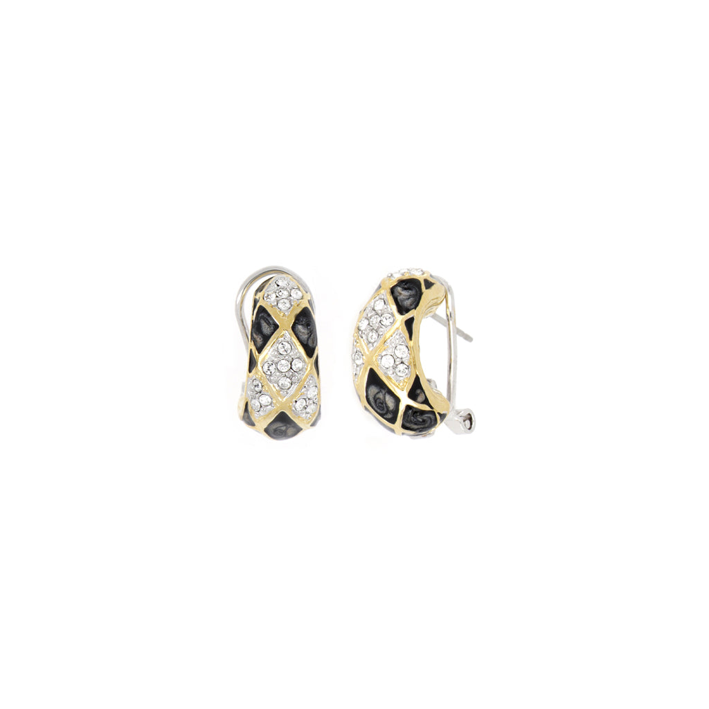 Lattice Collection - Black Abalone Edition - Pavé Omega Clip Post Earrings