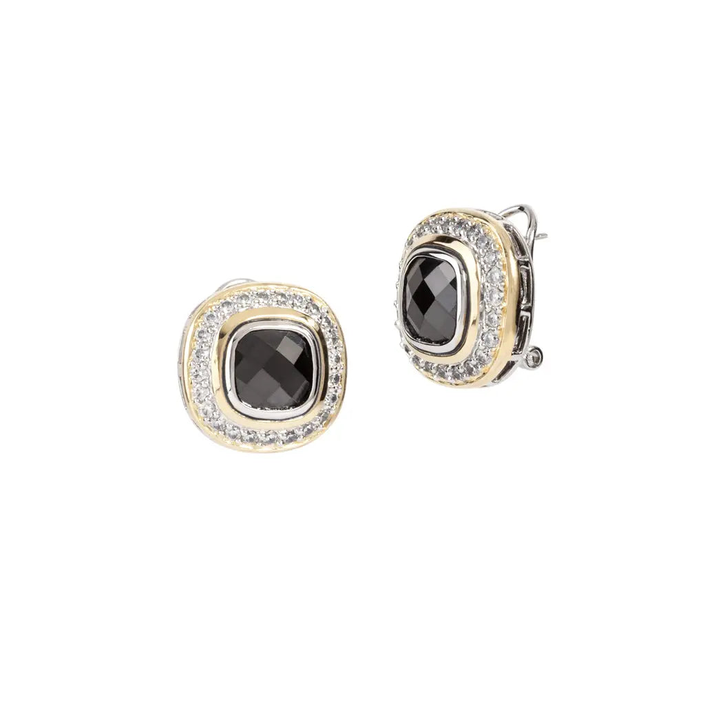 Nouveau Pavé Accented Black CZ Square Post with Clip Earrings