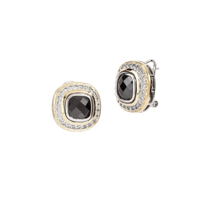 Nouveau Pavé Accented Black CZ Square Post with Clip Earrings