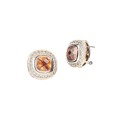 Nouveau Pavé Accented Champagne CZ Square Post with Clip Earrings