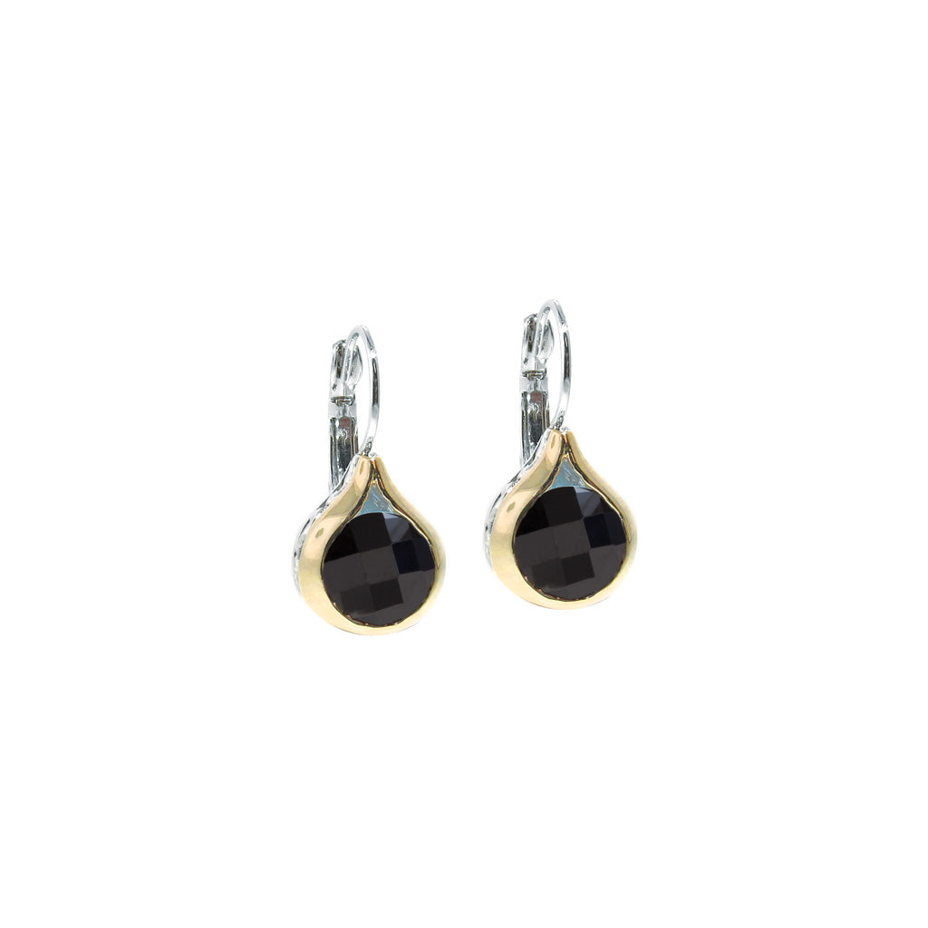 Oval Link Collection Black CZ French Wire Earrings