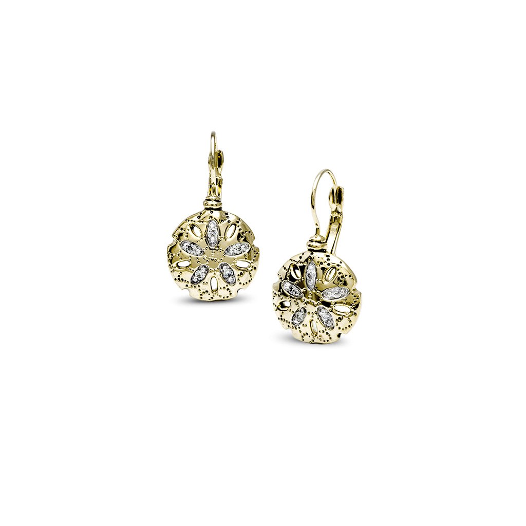 Seaside Sand Dollar CZ French Wire Earrings - John Medeiros Jewelry Collections