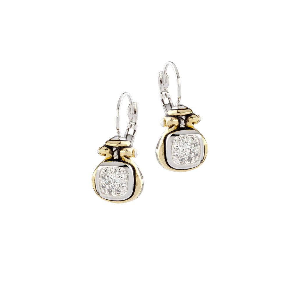 Anvil Pavé Two Tone French Wire Earrings