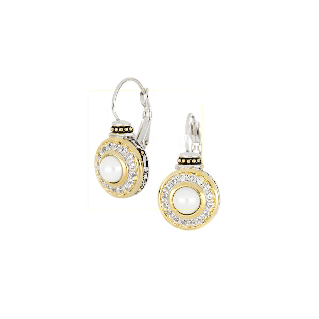 Pérola Pavé & White Seashell Pearl French Wire Earrings