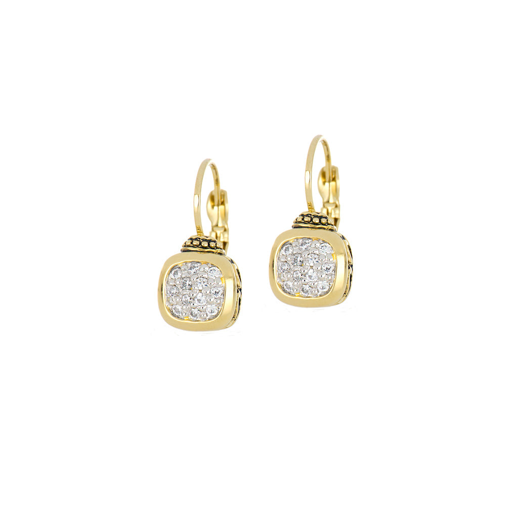 Nouveau 8x8 Cushion Pavé Gold French Wire Earrings