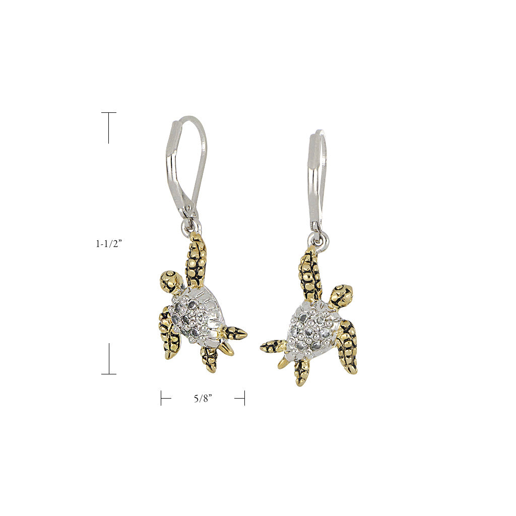 Ocean Images Pavé and Gold Small Turtle French Wire Earrings dimensions