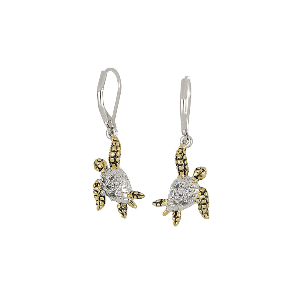 Ocean Images Pavé and Gold Small Turtle French Wire Earrings