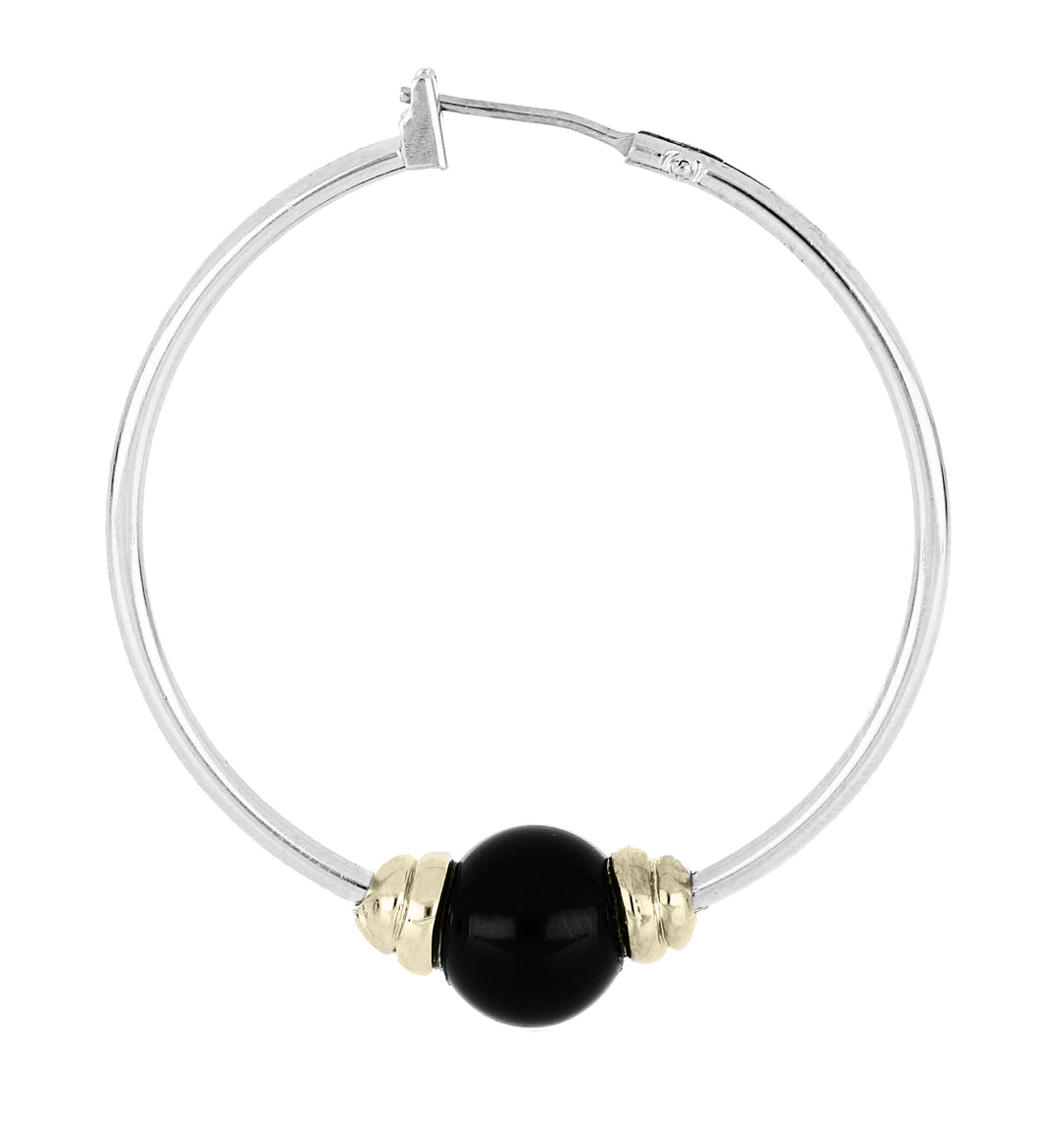 Pérola Collection - Black Onyx Large Hoop Two-Tone Earrings