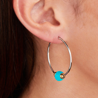 Pérola Collection - Turquoise Large Hoop Two-Tone Earrings