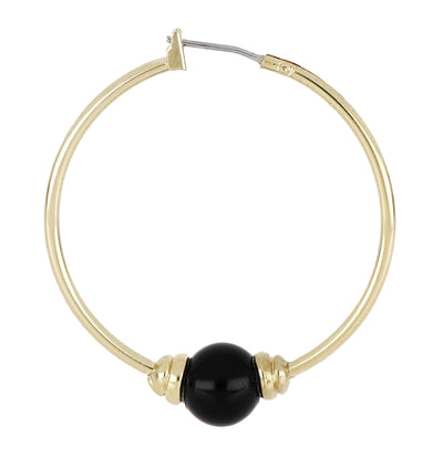 Pérola Collection - Black Onyx Large Hoop Gold Earrings
