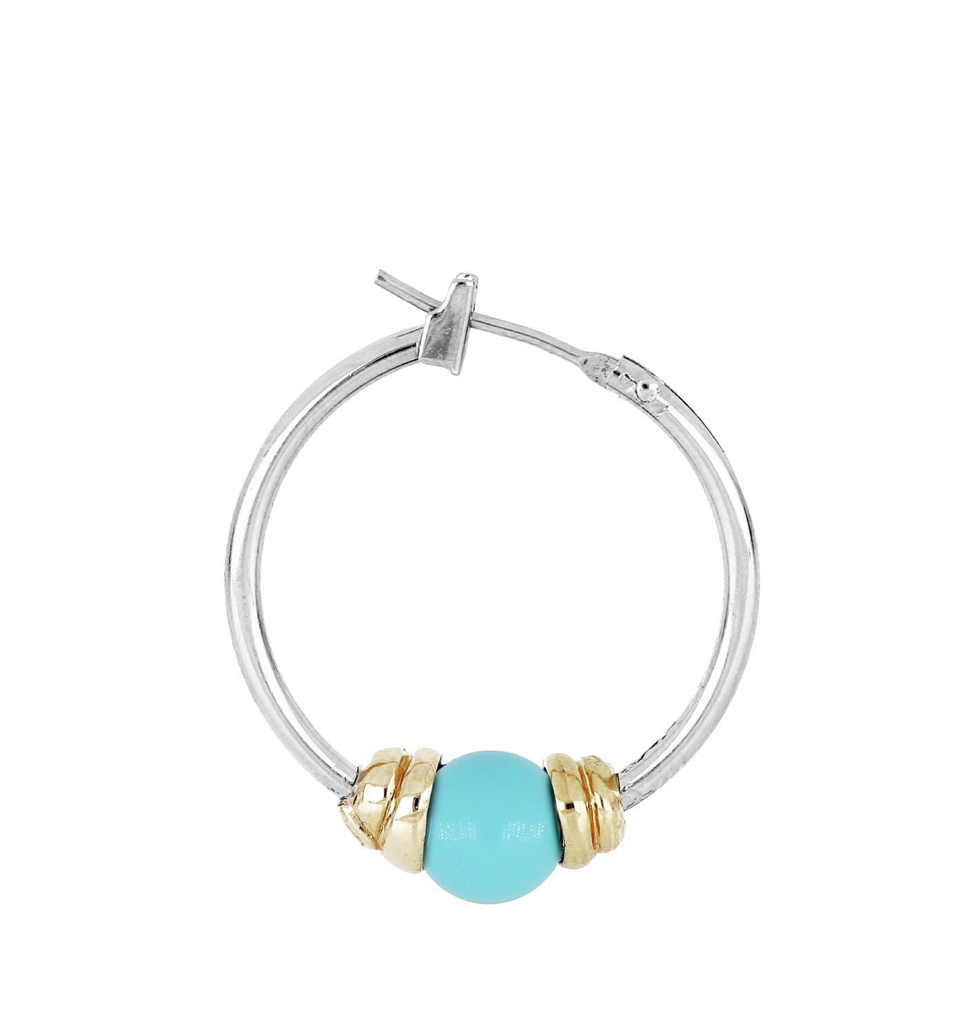 Pérola Collection - Turquoise Small Hoop Two-Tone Earrings