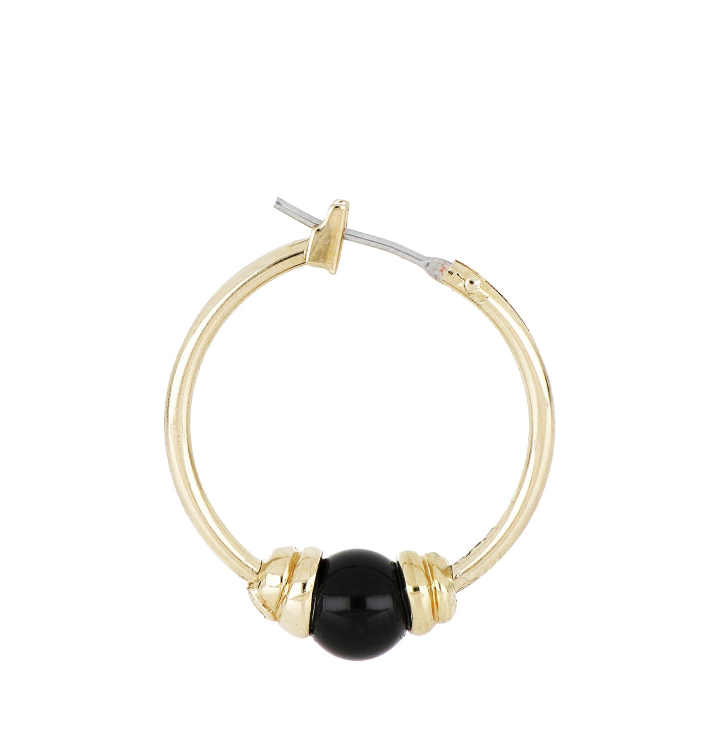 Pérola Collection - Black Onyx Small Hoop Gold Earrings