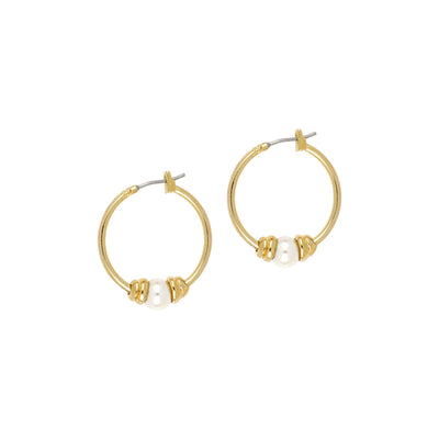 Ocean Images Collection Single Pearl Small Gold Hoop Earrings