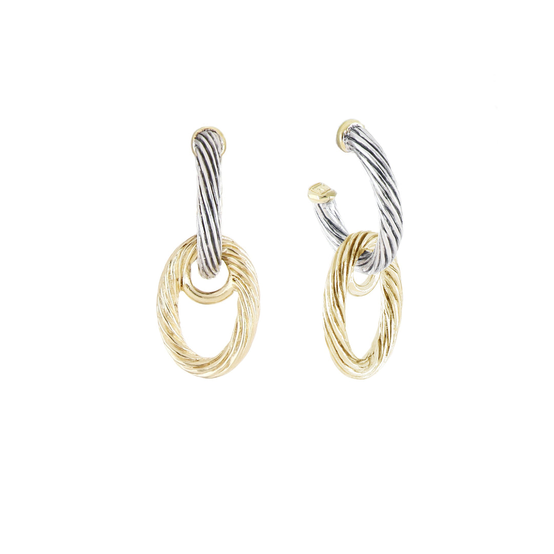 Cordão Collection - Oval Post Rhodium And Gold Drop Earrings