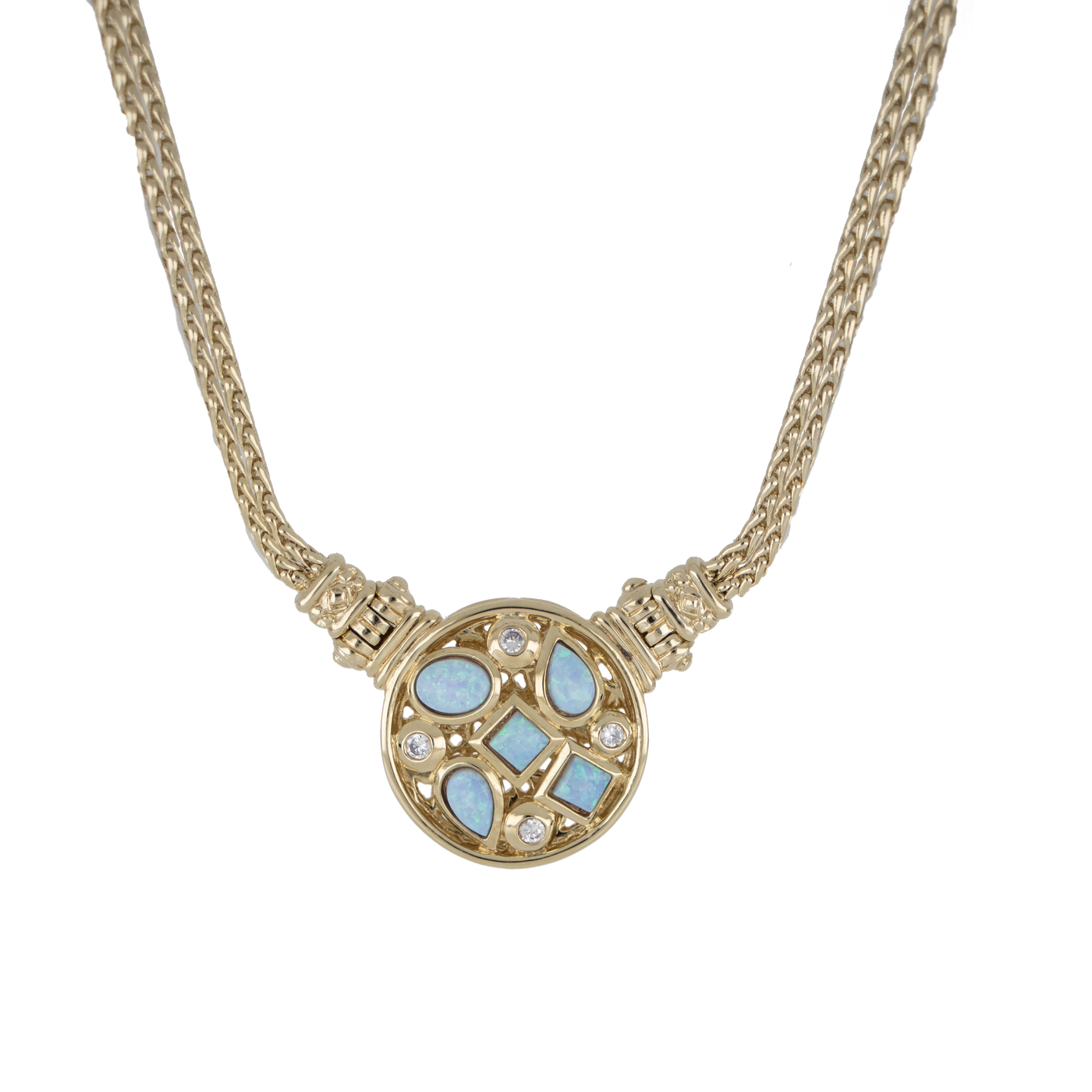 Opalas do Mar Collection - 5 Blue Opal Double Strand Necklace with CZ