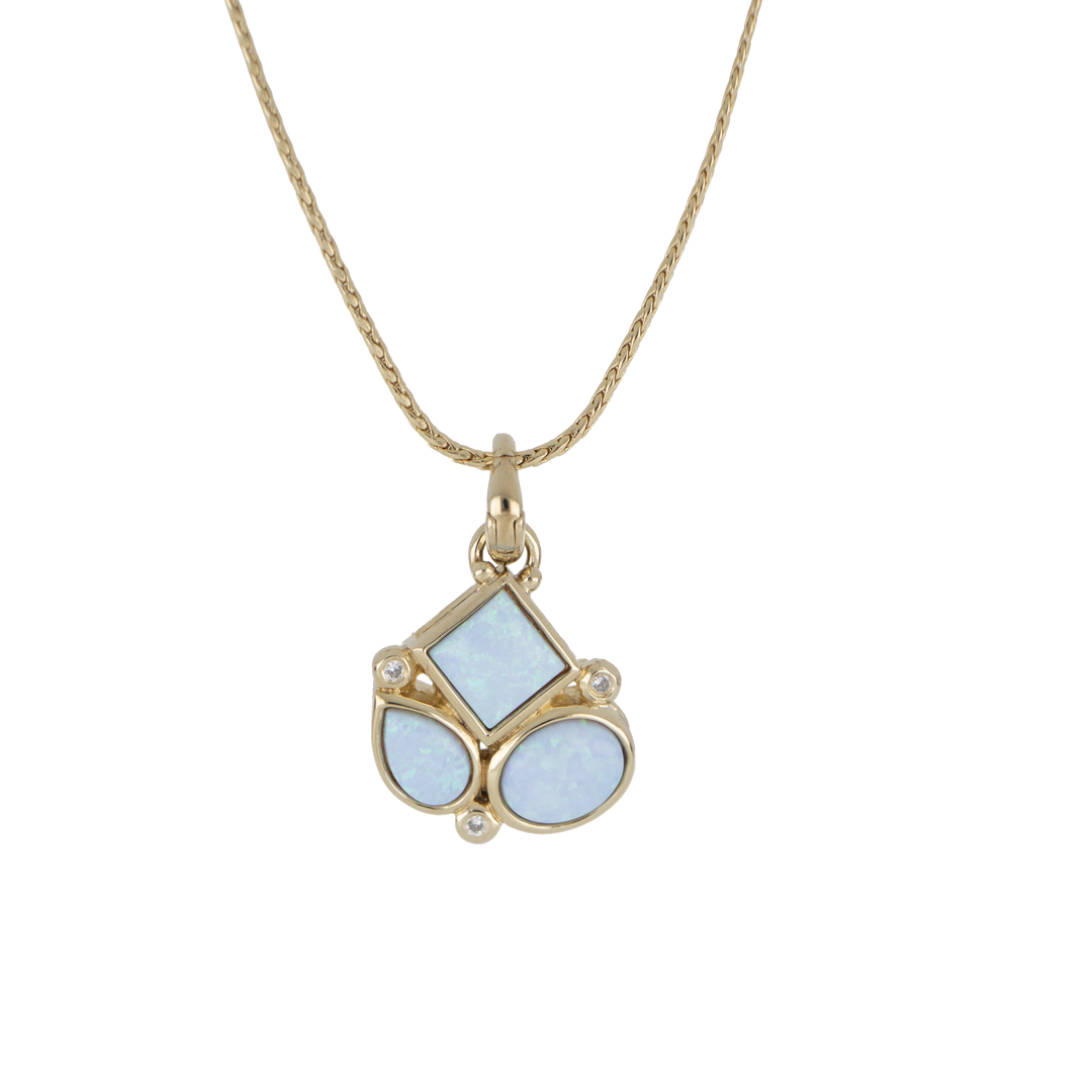 Opalas do Mar Collection - 3 Small Blue Opal Pendant with 3 CZ 16-18” Chain