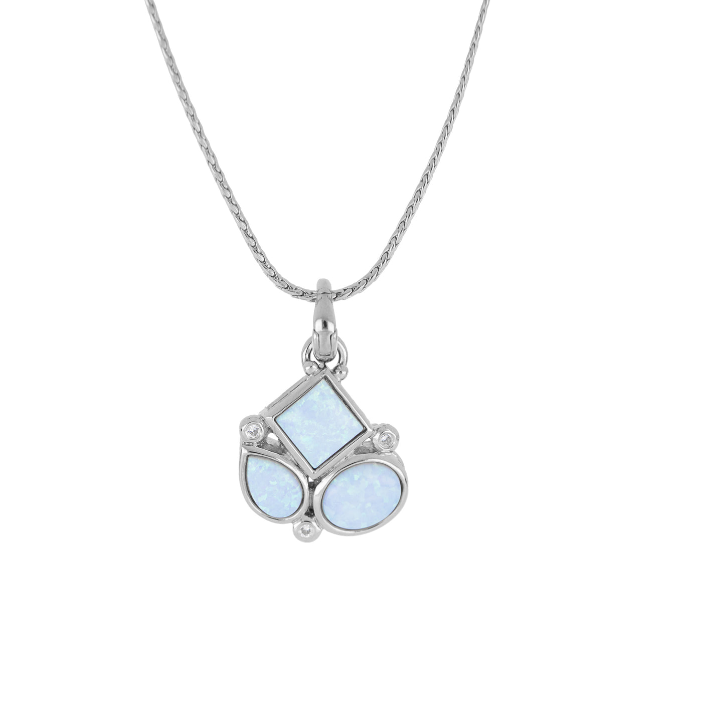 Opalas do Mar Collection - 3 Small Blue Opal Pendant with 3 CZ 16-18” Chain