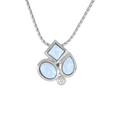 Opalas do Mar Collection - 3 Large Blue Opal Pendant with CZ on Chain