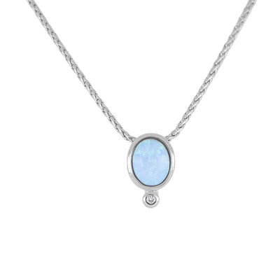 Opalas do Mar Collection - Blue Oval Opal Pendant with CZ on 16-18” Chain
