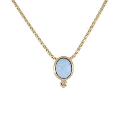 Opalas do Mar Collection - Blue Oval Opal Pendant with CZ on 16-18” Chain