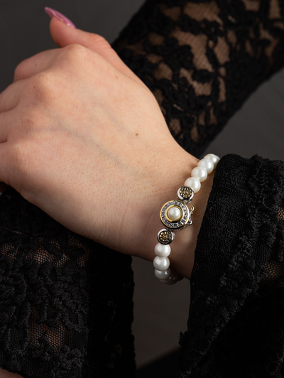 Pérola Collection - Pavé & White Seashell Pearl Strand Bracelet