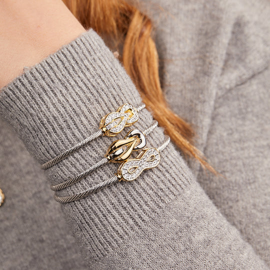 Celebration Petite Pavé - Interlocking Infinity Symbol Wire Cuff Bracelet