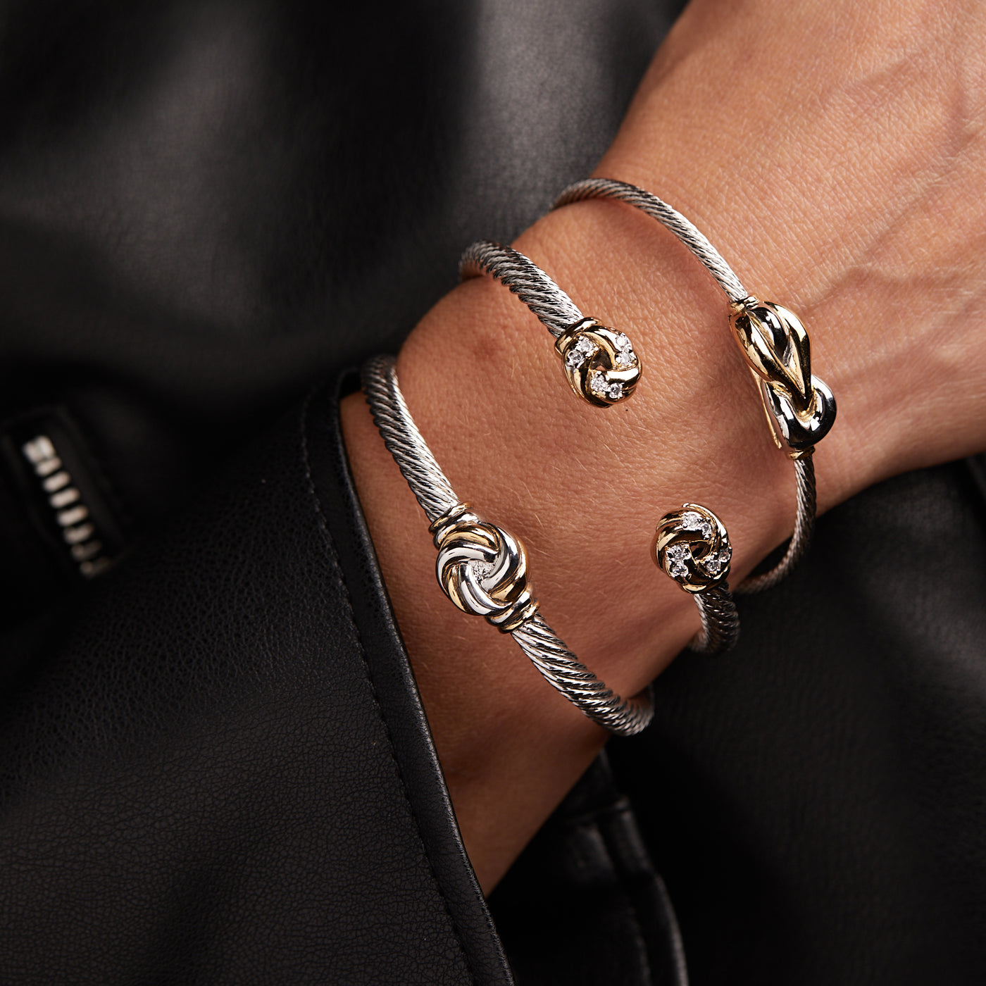 Infinity Knot Collection - Pavé Ends Wire Cuff Bracelet