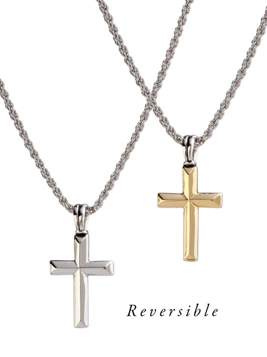 Reversible Gold / Rhodium Cross Necklace