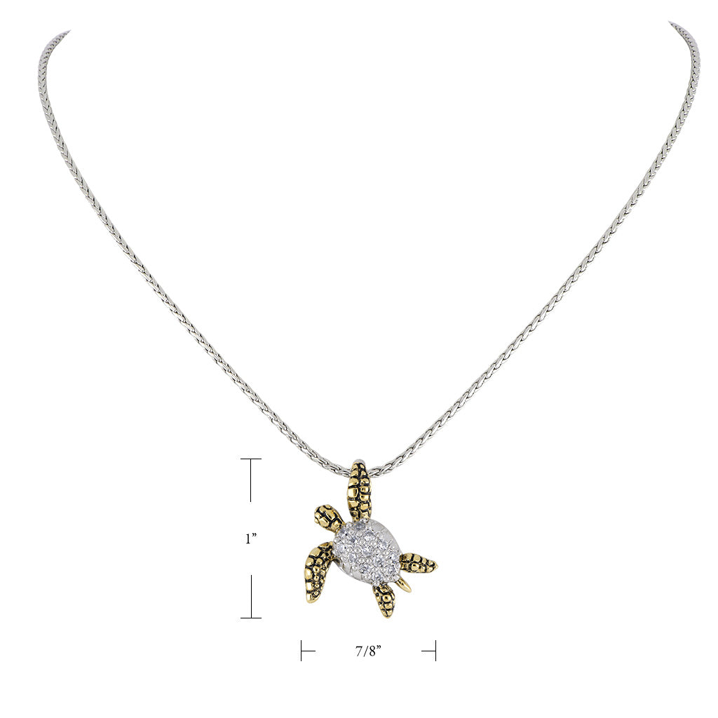 Ocean Images Pavé and Gold Small Turtle Pendant Necklace