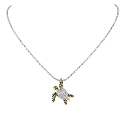 Ocean Images Pavé and Gold Small Turtle Pendant Necklace