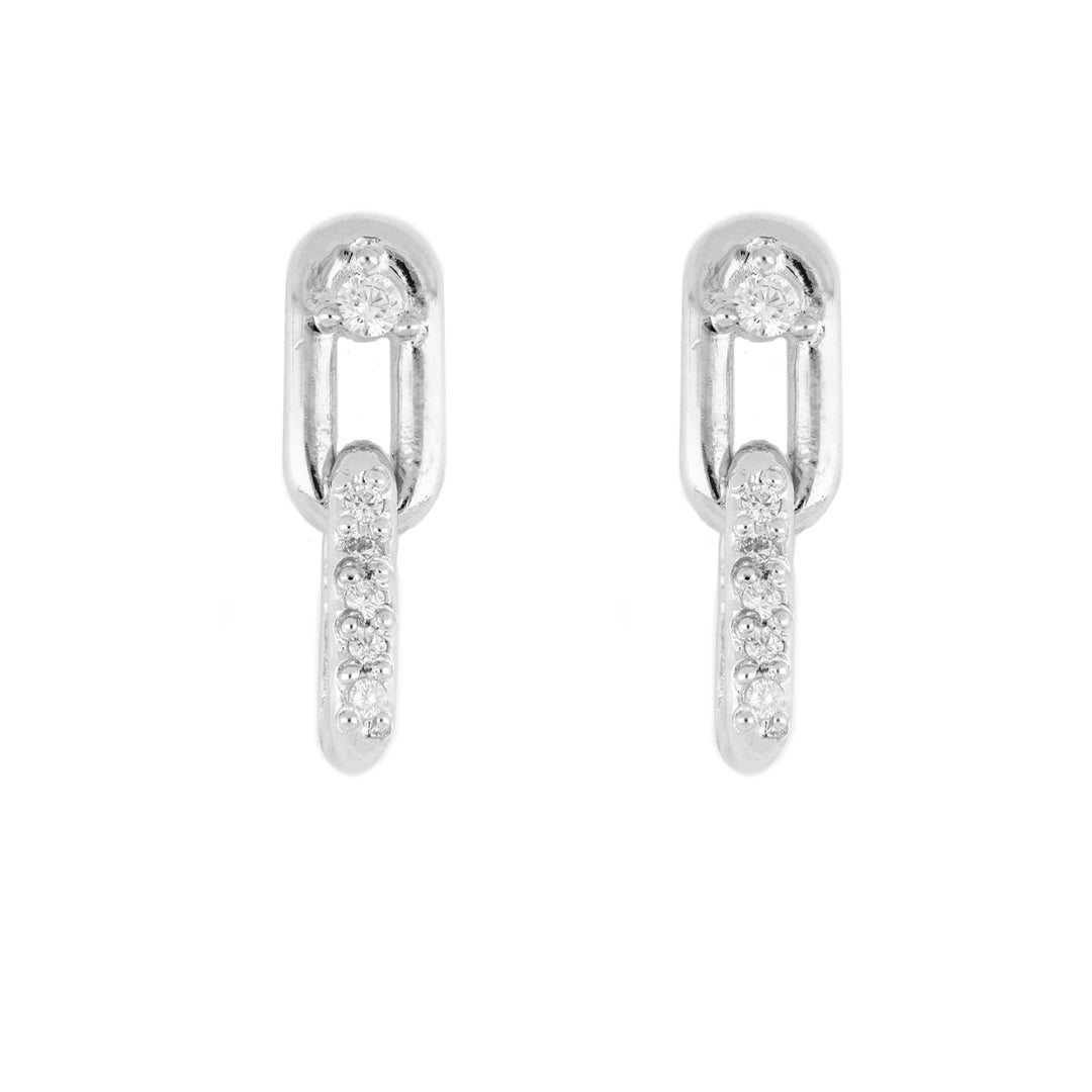 Diamante - Small Two Link Pavé Earrings with Cubic Zirconia Top