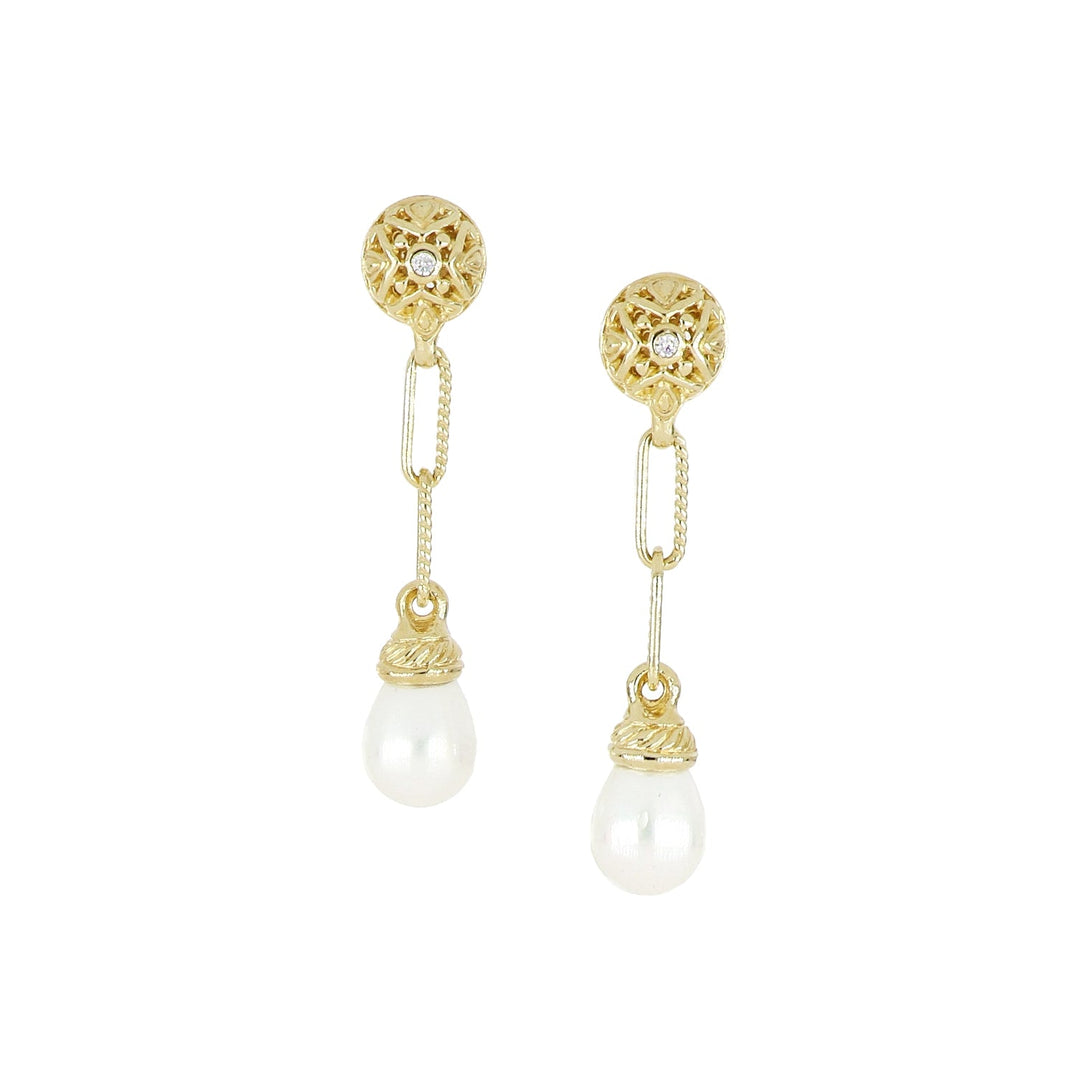 Diamante Briolette - Gold Teardrop Pearl Earrings