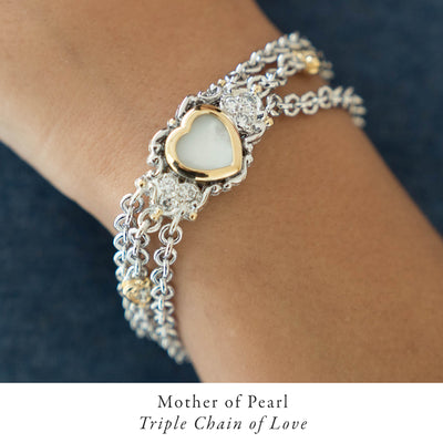 Heart Collection Mother of Pearl Triple Chain Bracelet