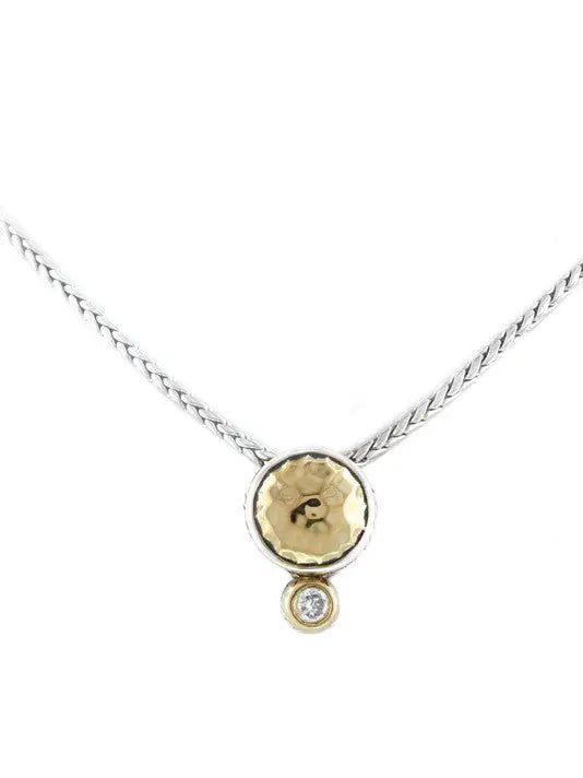 Nouveau Collection Hammered Series Single CZ Necklace