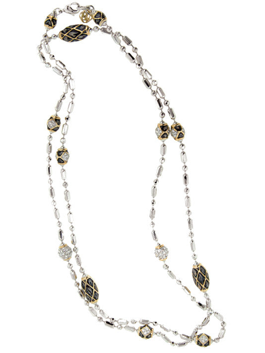 Lattice Collection - Black Abalone Edition - Long Pavé Necklace