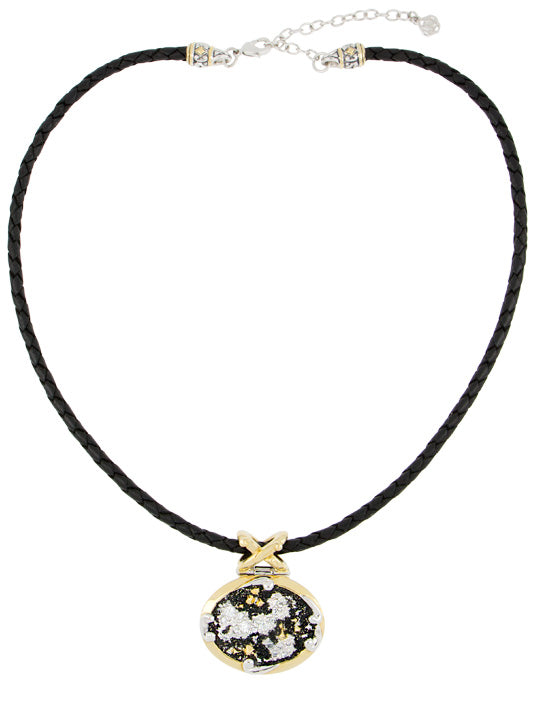 Carvão Large Oval Pendant on Black Cord Necklace