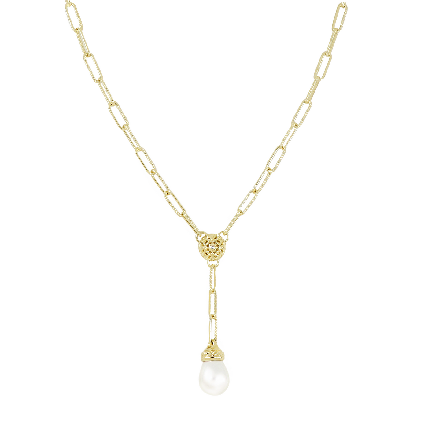 Diamante Briolette - Teardrop Pearl Gold Necklace
