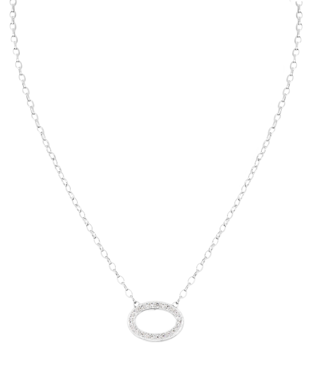 Aldrava Collection - Oval Pavé Necklace in Rhodium