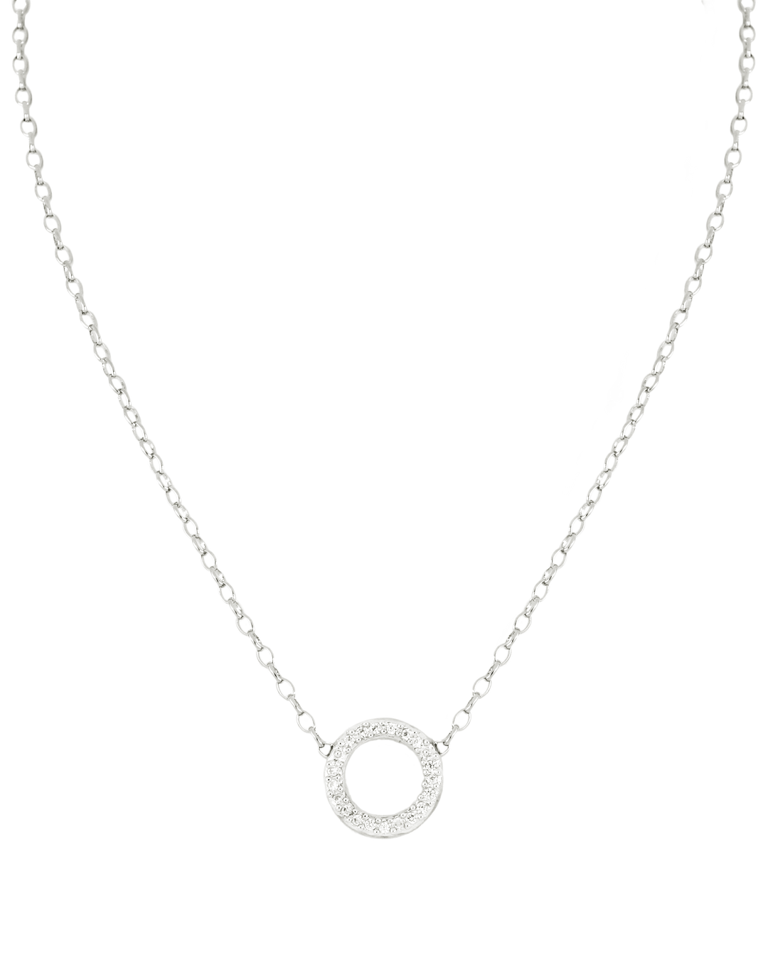Aldrava Collection - Circle Pavé Necklace with Rhodium Chain