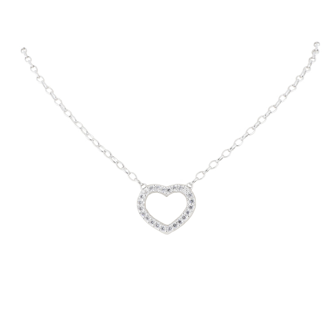 Aldrava Collection - Heart Pavé Necklace with Rhodium Chain