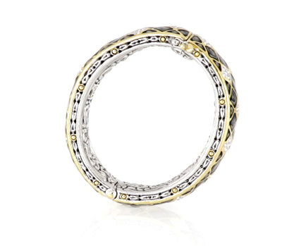Lattice Collection - Black Abalone Edition - Pavé Hinged Bangle Bracelet