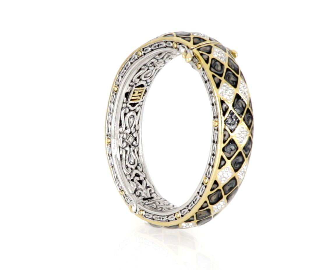 Lattice Collection - Black Abalone Edition - Pavé Hinged Bangle Bracelet